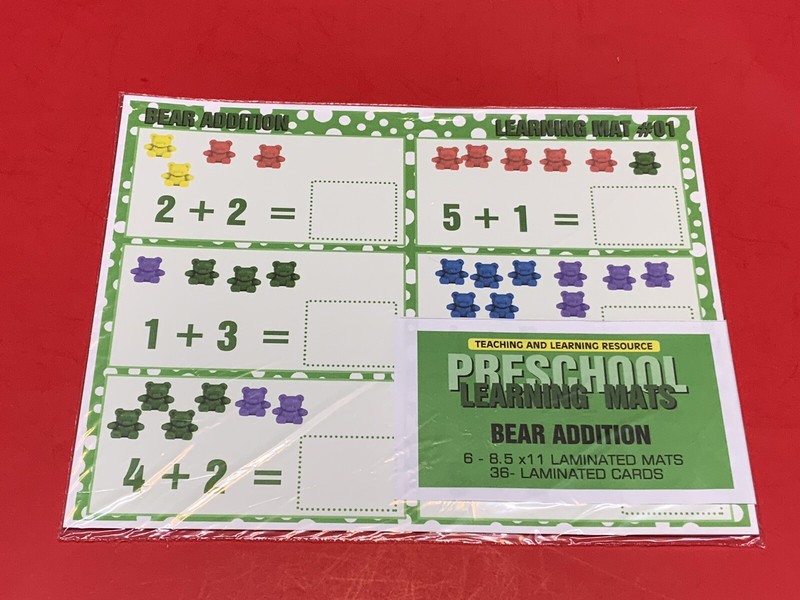 Bear counter Addition – Set of 6 Learning Mats / Cards – Laminated Activity