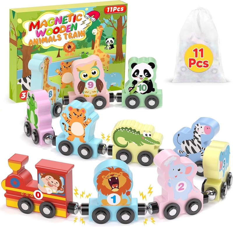 11 Pcs Magnetic Train Set Montessori Toys for 1 2 3 Years Old Toddlers Boys Girl