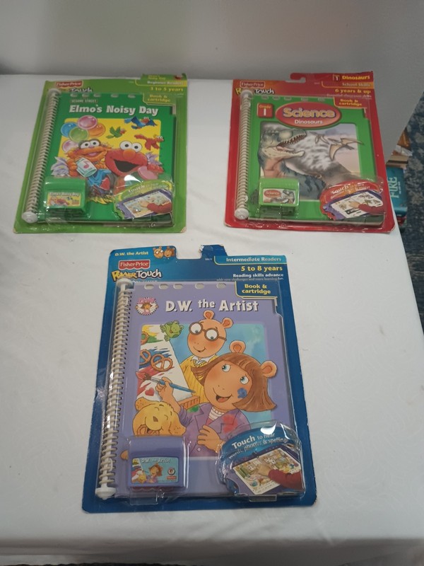 3 Fisher-Price Power Touch Books & Cartridges Elmo & Science Grade 3-6 up.