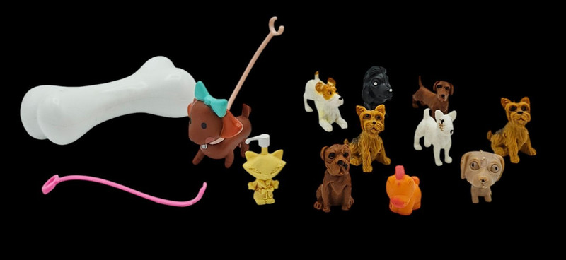 Miniature Toy Animals Dogs Figurines Plastic Mini Puppy Figures Bone Lot of 11