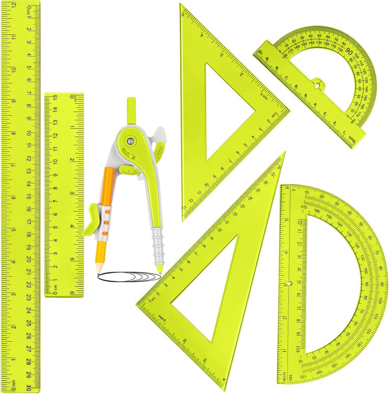 1 Set Plastic Geometry Math Set 7 Pcs Includes 6'' / 4 '' Protractor, Drawing gallery