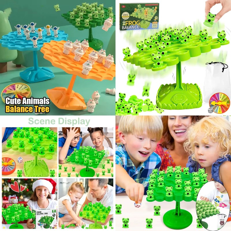 Frog Astronaut Balance Tree Game Kids Tabletop Interactive Stacking Family Toy