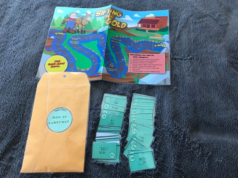 Shifting for Gold! Add subtract decimals math teacher game resources 5th grade