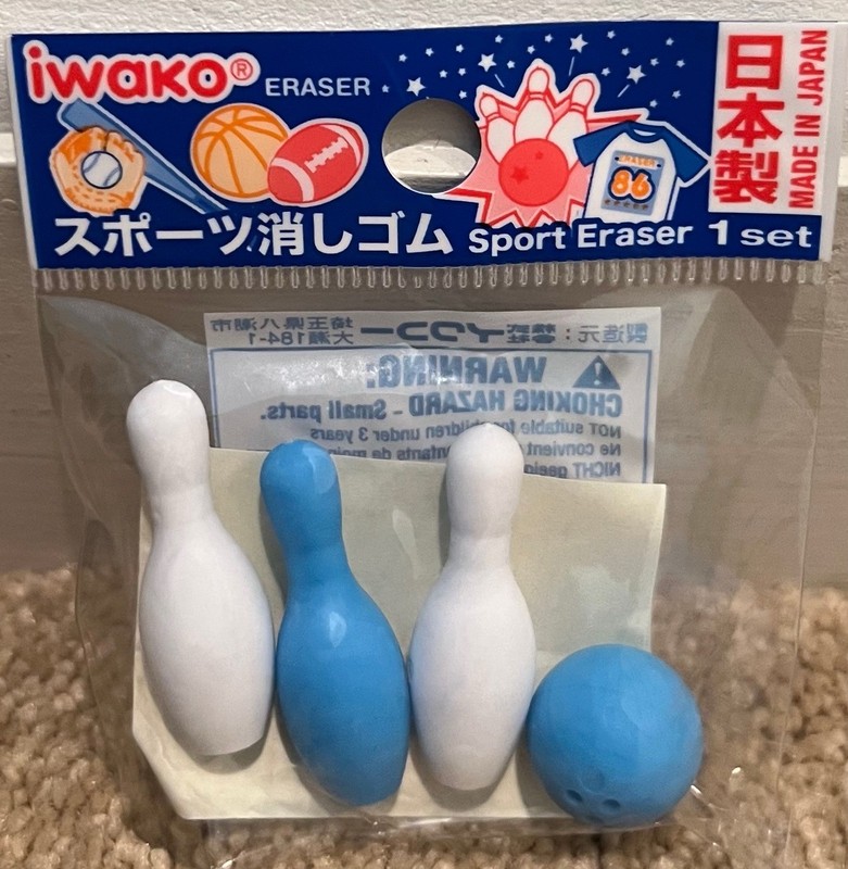 IWAKO Japanese Puzzle Eraser BOWLING BALL AND PINS Authentic New in Packaging