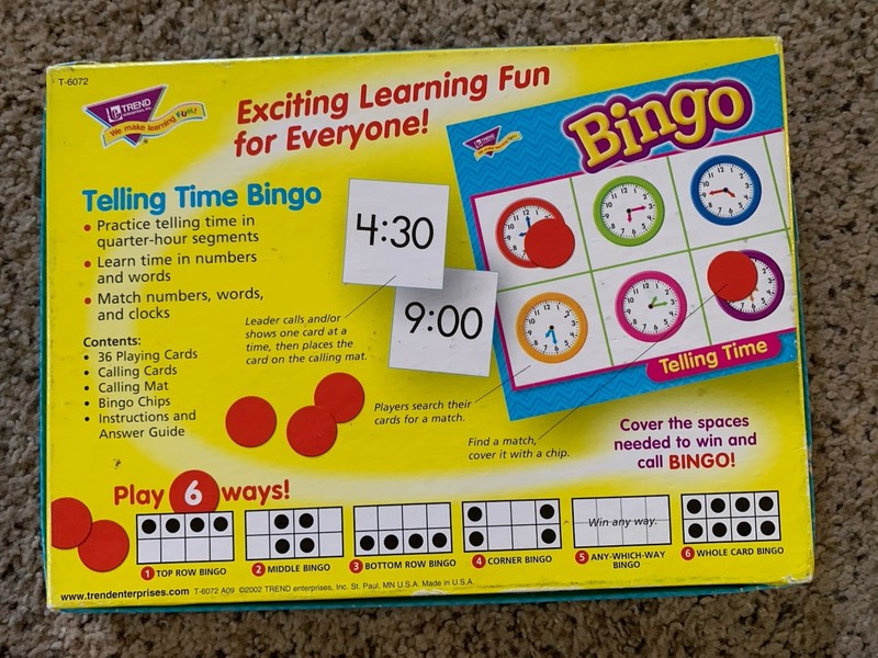 Classroom Bingo Games-Telling Time & Money-Ages 5 & Up-Up to 36 players VGC gallery