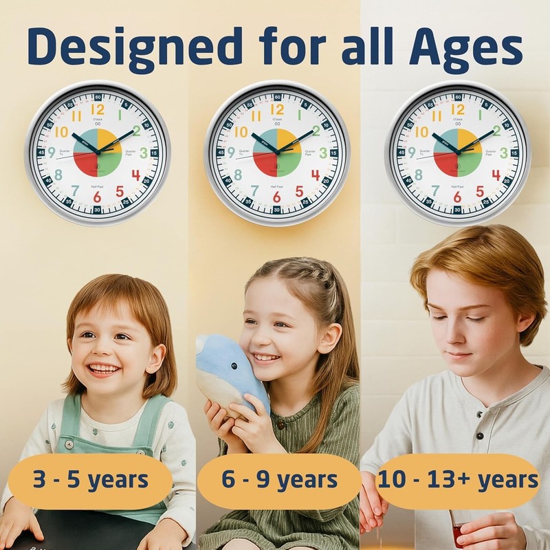 Clock for Kids – Educational Analog Learning Wall Clock, Non Ticking Teaching... gallery