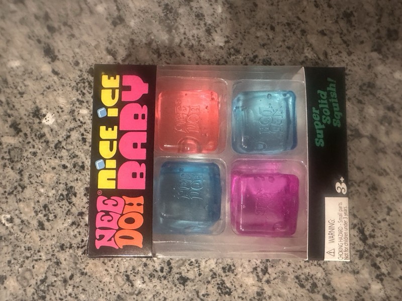 Nee Doh Nice Ice Baby Super Solid Squishy Squeeze Toy, Blue Pink Red Purple, 3+