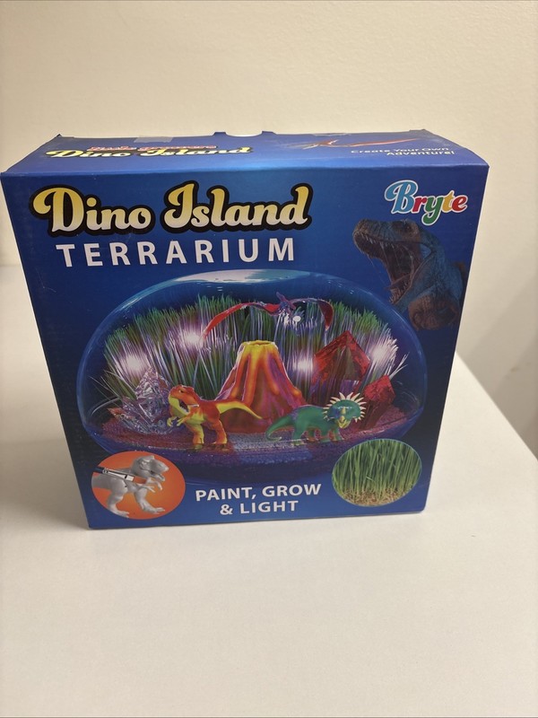 Light Up Dinosaur Terrarium Kit for Kids Dino Habitat with Real Plants G104