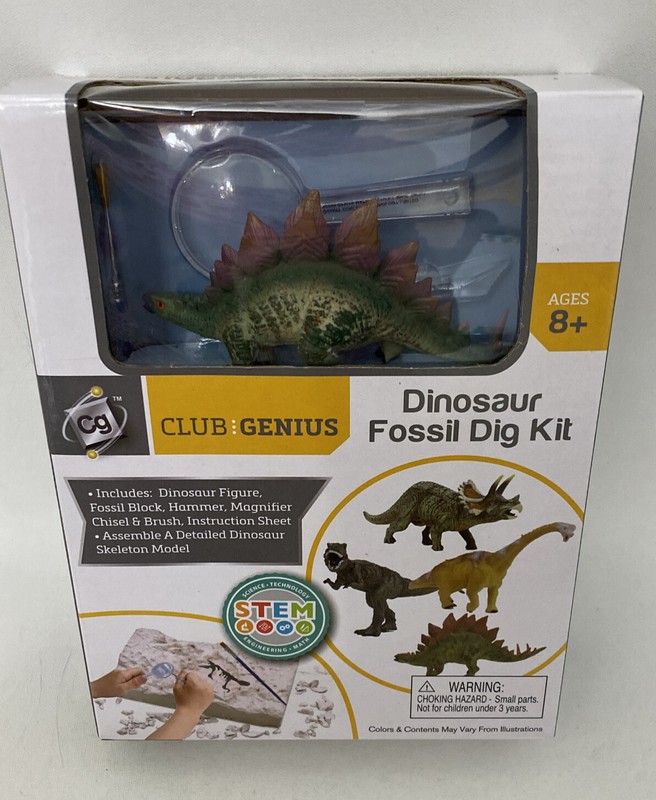 Club Genius Dinosaur Fossil Dig Kit ( Chisel & Brush +fossil block)T-rex STEM 8+