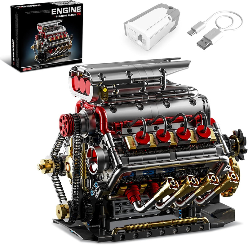 V8 Engine Model Kit That Runs 8-Cylinder Car Engine Building Set with Rechargeab