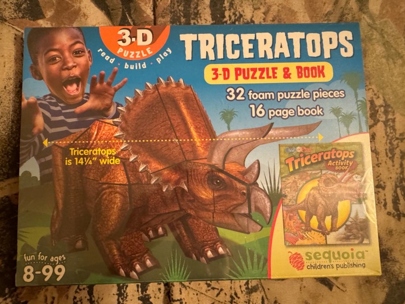 Sequoia Triceratops 3D Foam Puzzle & Activity Book, 2019, Dinosaur, 32 Pcs, New