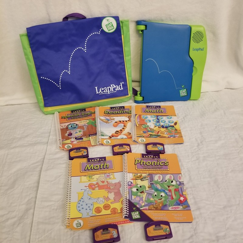 LeapFrog LeapPad Blue Green 5 Books & Cartridges Backpack Preschool-Grade 1