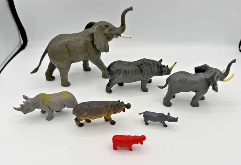 Lot of 7 Elephant, Rhino and Hippo Toy Figures gallery