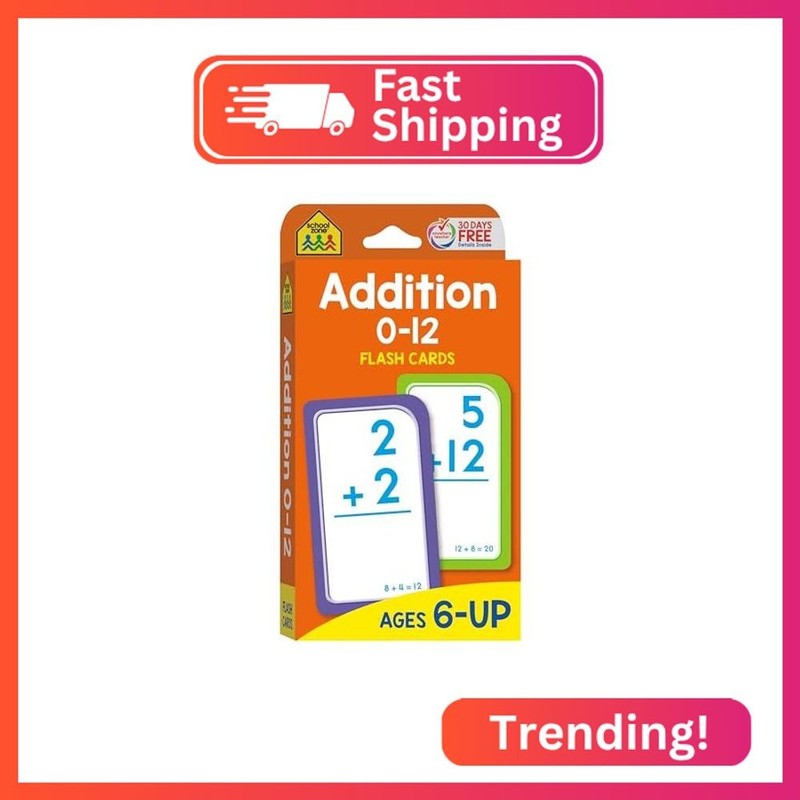 School Zone Addition 0-12 Flash Cards: 56 Cards, 1st Grade, 2nd Grade, Numbers 0