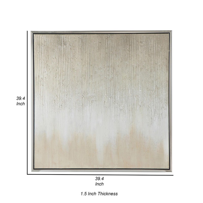 Benjara 39 x 39 Hand Painted Wall Art- Polyester Canvas- Wood- White and Gold gallery