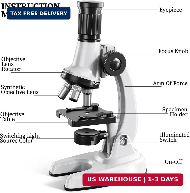 65 Pieces Microscope Kit for Kids Ages 5-7 8-13, 100X-1200X Magnification with 7 gallery