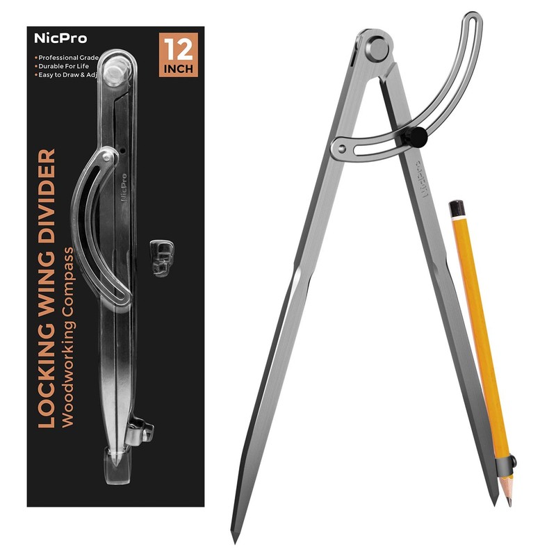 Nicpro 12 Inch Compass for Woodworking with Wing 1 Count (Pack of 1), gray