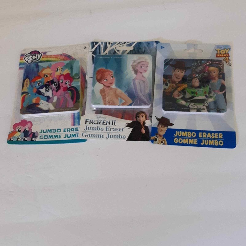 3pk Jumbo Erasers Disney and Hasbro Characters