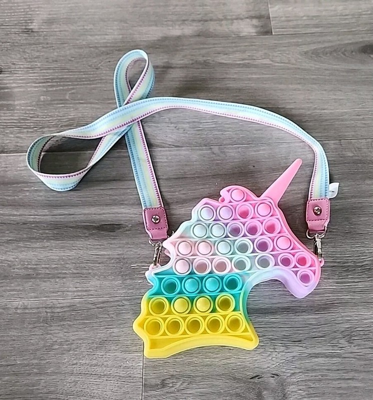 Cat & Jack Unicorn Fidget Purse Pop It Shoulder Bag Ombre Rainbow