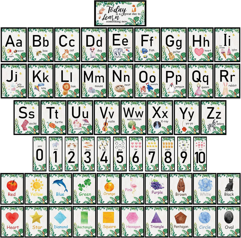 58 Pieces Educational Preschool Cards Kids Early Learning Poster Alphabet Number