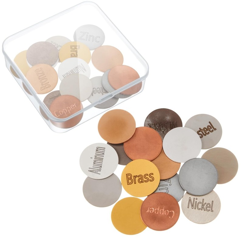 Metal Identification Kit 16 Pieces Magnetic Non Magnetic Discs Set with Storage
