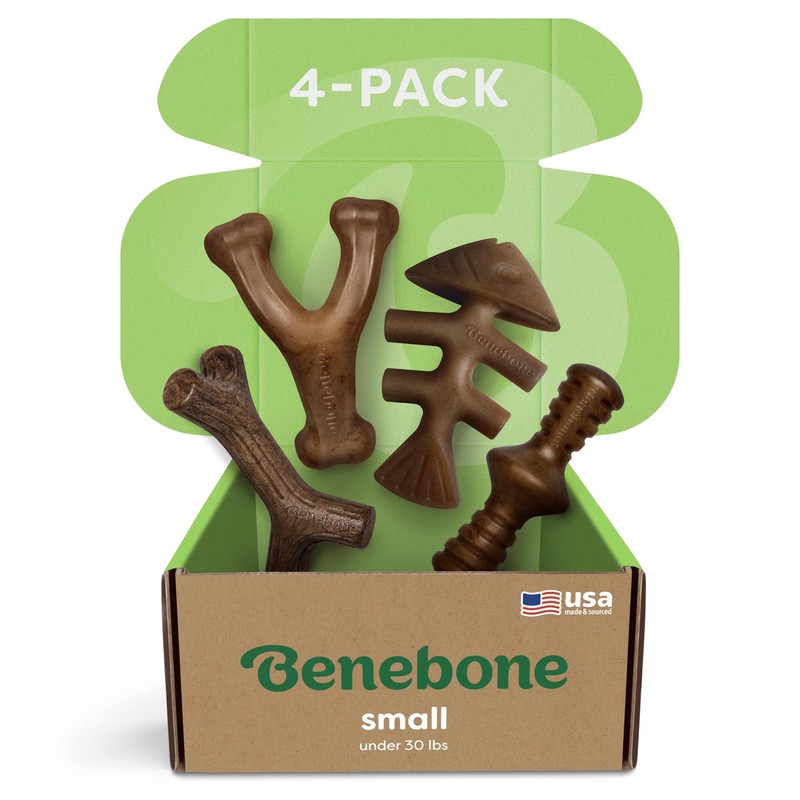 Benebone Small 4-Pack Dog Chew Toys - Aggressive Chewers, USA Made, Under 30lbs