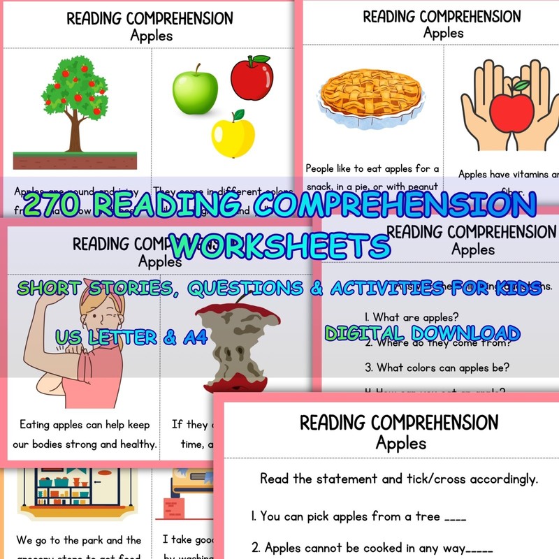 270 Reading Comprehension Worksheets For Kids | Printable | Digital Download