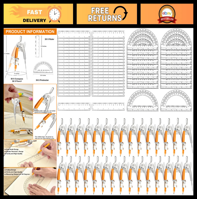 120-Piece Geometry Math Set – Compass, Protractor, Ruler & Drawing Tools for Stu