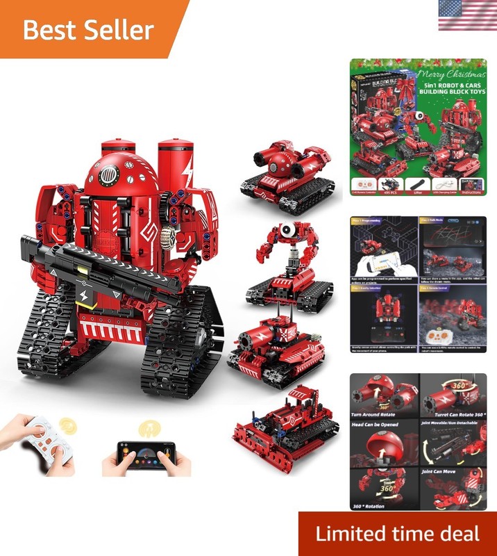 495-Piece 5-in-1 Remote Control Robot Toy – Educational STEM Fun for Ages 8-14