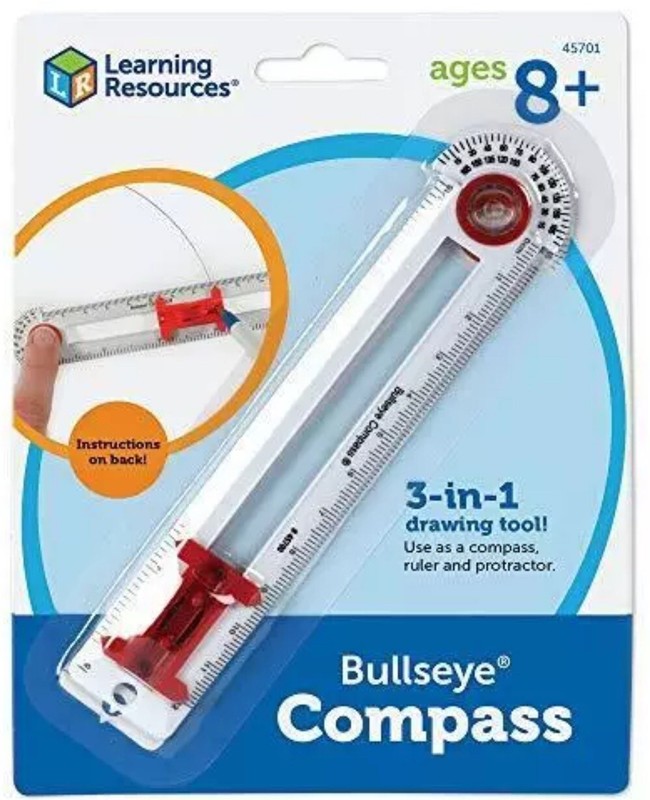 Learning Resources SAFE-T Bullseye Compass, Ruler, Protractor, Early Geometry