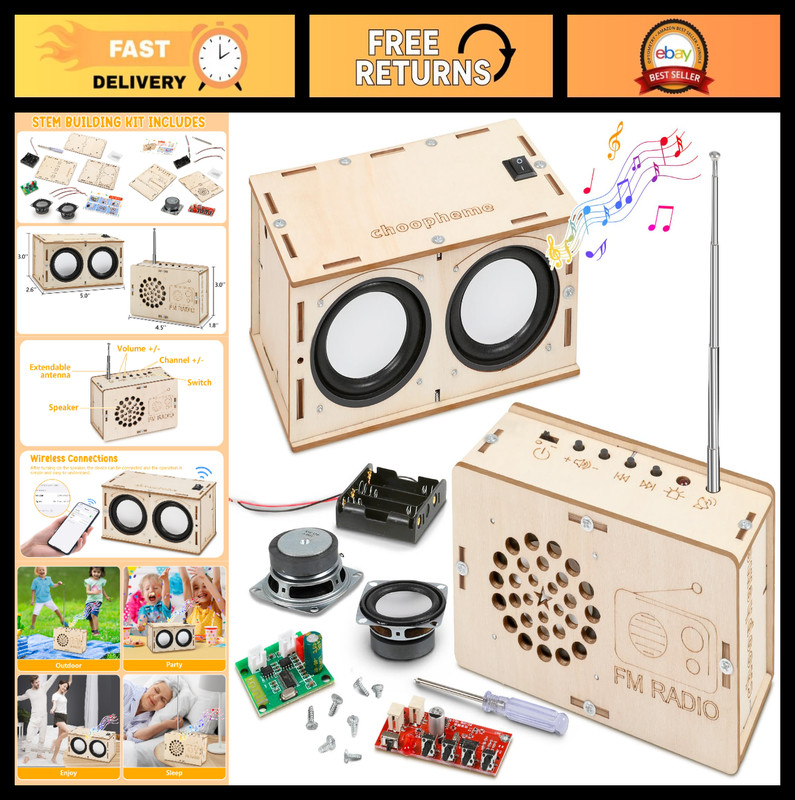 STEM Building Kit for Kids 8-14 – DIY Bluetooth Speaker & FM Radio Science Proje