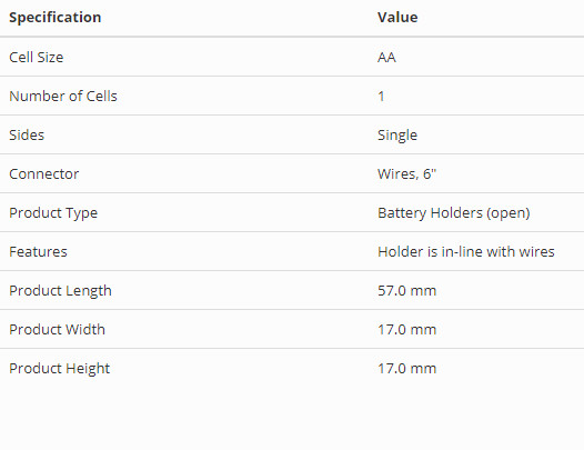 [ JAMECO JA-6072 ] 1x AA Battery Holder with 6 Inch Wires