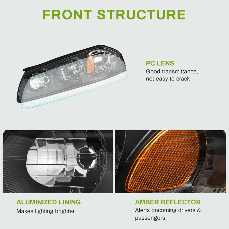 Headlight Assembly Compatible with 2000-2005 Chevy Impala Black Housing Amber Re gallery