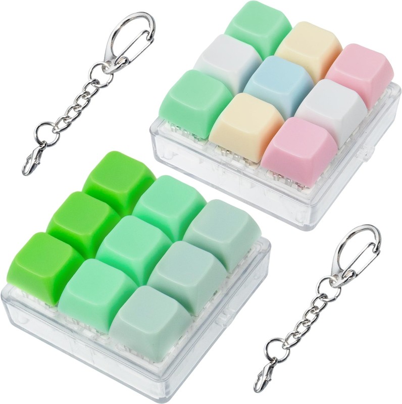 Keyboard Fidget Toy 9-in-1 Stress Relief Clicky Toy Mixed Green Set 2 Pack