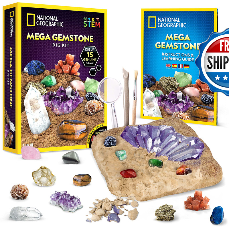 Blue Marble National Geographic Mega Gemstone Dig Kit Dig Up 15 Real Gemstones
