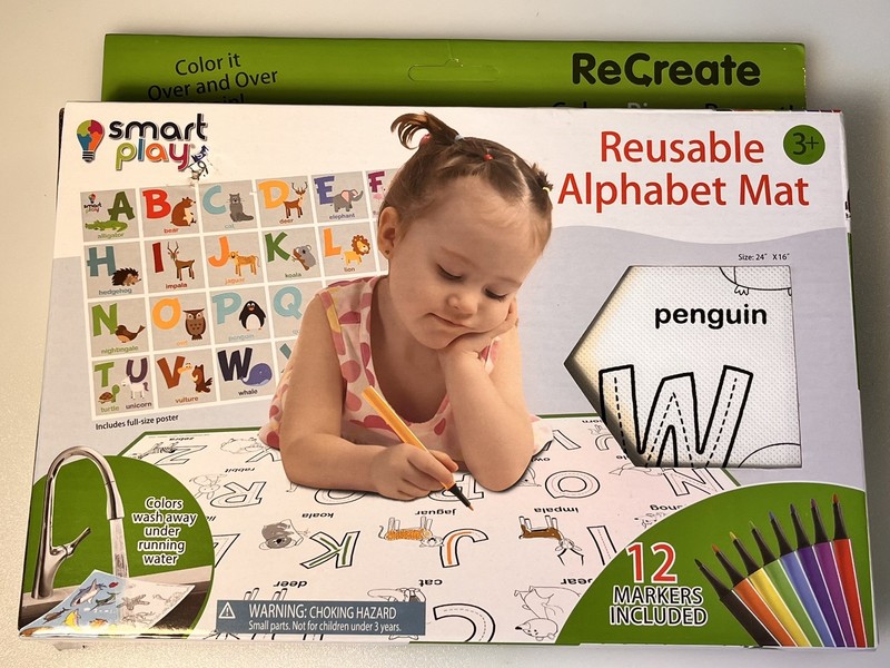 Smart Play ReCreate-Large Reusable Animal Alphabet Coloring Mat-with 12 markers
