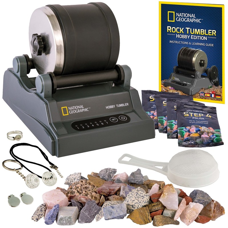Rock Tumbler Kit with Rough Gemstones and Polishing Grits for STEM Fun