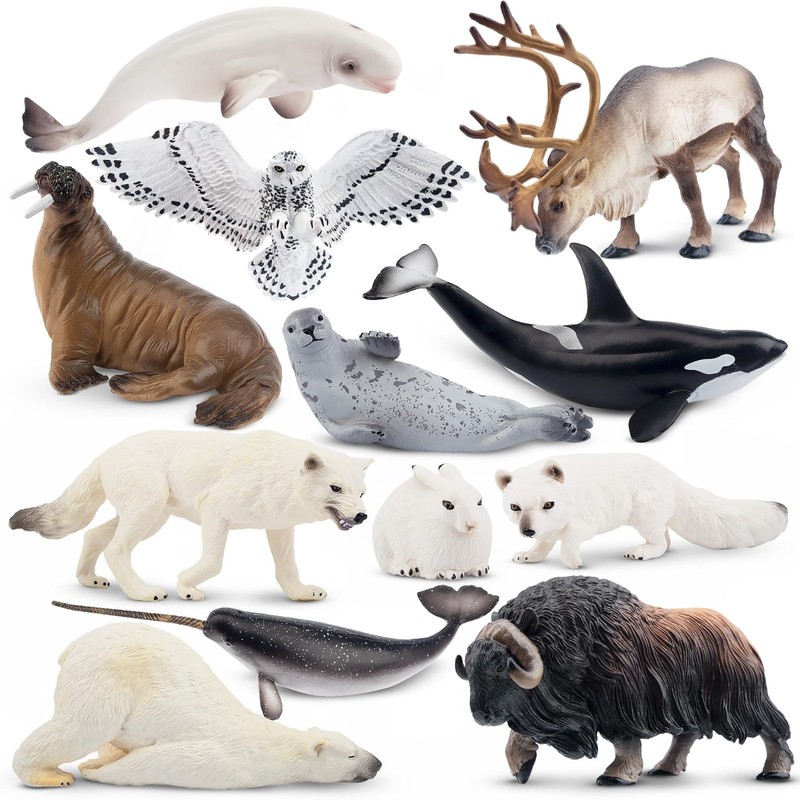 Toymany 12-pcs Large Polar Bear Walrus Animals Figurines, Collectible Toys Set