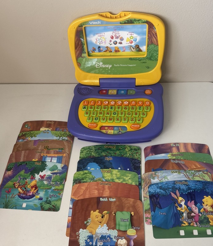VTech Disney Winnie the Pooh’s Picture Computer Learning Toy + 15 Slides WORKS