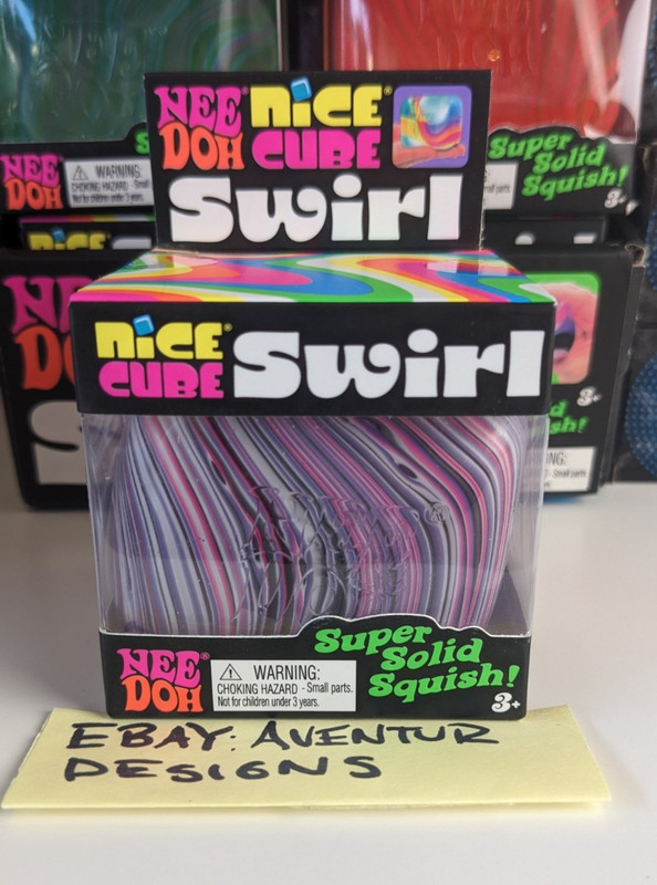 ✅GENUINE Needoh Nice Cube Swirl Super Solid Squish Black Purple White RARE COLOR
