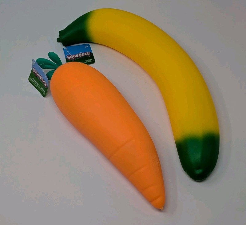 Lot of 2 Sunny Days Squeezy Carrot Banana TikTok Viral Sensory Squeeze Toys