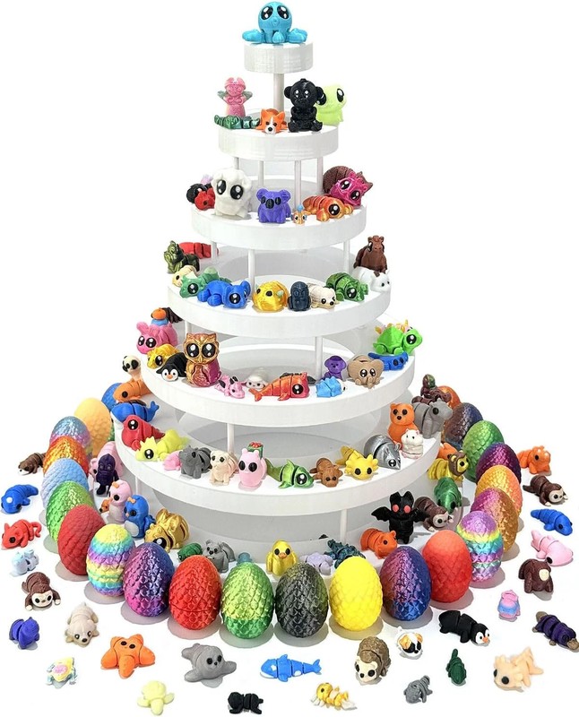 124Pcs 3D Printed Mini Animal Figurines & Easter Eggs Set,Flexible Articulated F