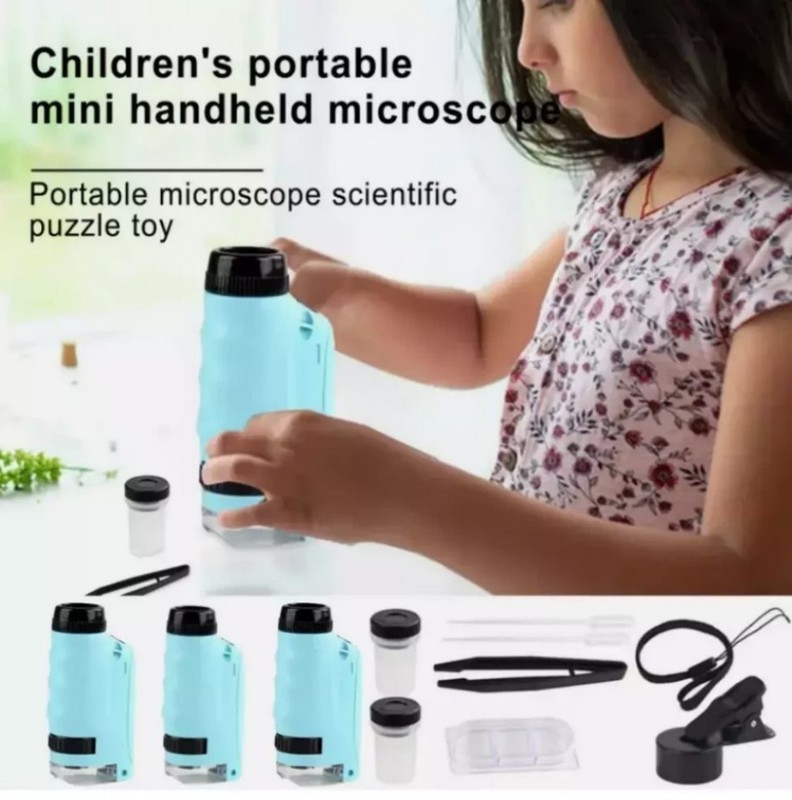 Mini Microscope for Kids gift Portable Microscope LED Lighting Small Handheld+/-