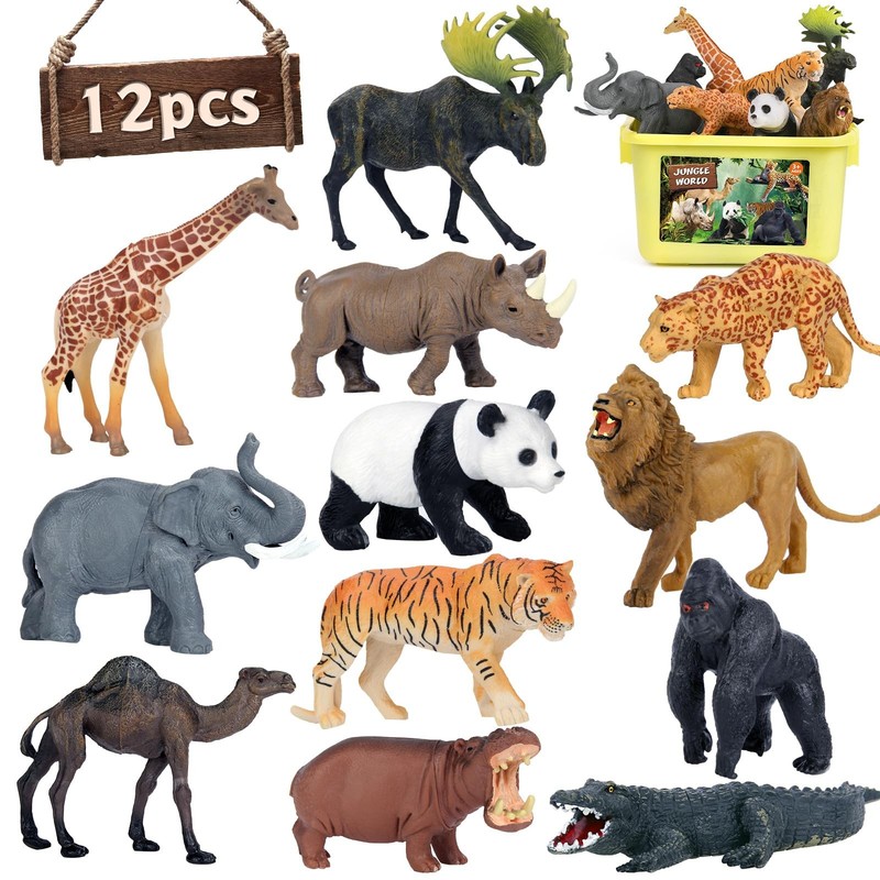 Safari Animal Toys Figures, 12 PCS Realistic Jumbo Wild Jungle Animals Figuri…