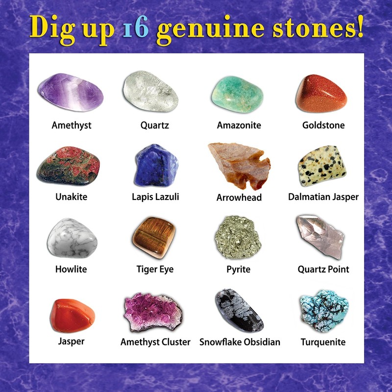 Gemstone Dig Kit - Excavate 16 Real Gems & Crystals, STEM Activity for Kids, Fun gallery