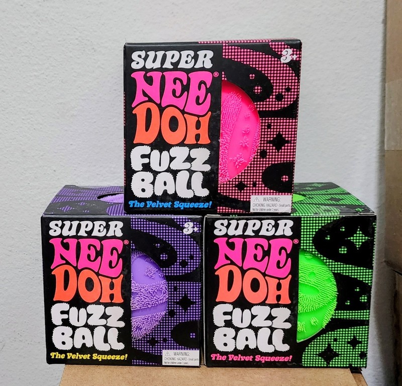 Lot of 3: NeeDoh Super Fuzz Ball XL Velvet Squeeze Pink Green Purple Fuzzball