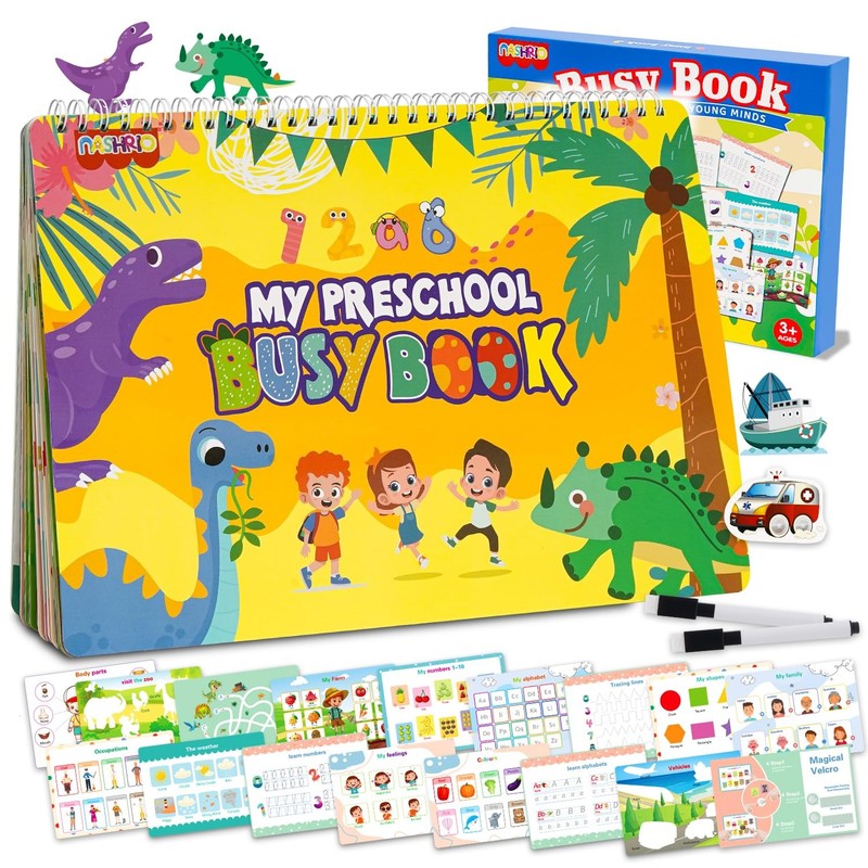 NASHRIO Montessori 24 Themes Busy Book for Toddlers 3-5, 8″ x 11″, Yellow