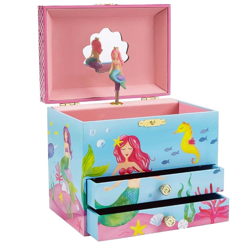 Jewelkeeper Mermaid Musical Jewelry Box for Girls with Two Pullout Drawers, U…