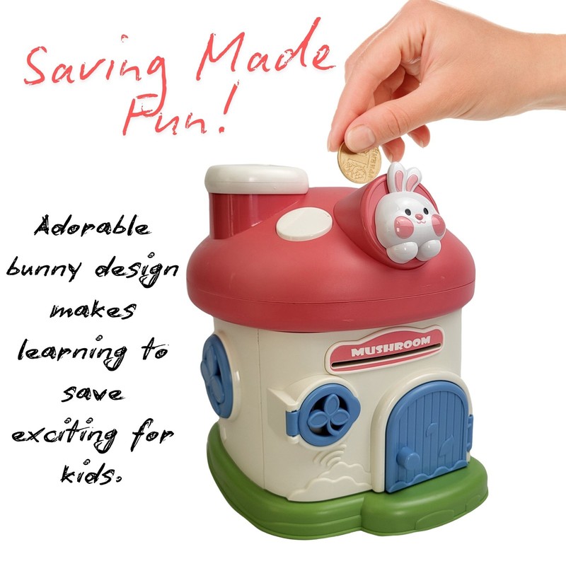 Mushroom House Piggy Bank Kids Secure Lock Money Box 2 Keys BPA Free ASTM gallery