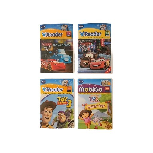 VTech MobiGo Vreader 4 Game Lot Tokyo Mater Cars 2 Toy Story 3 Dora Twins Da Set